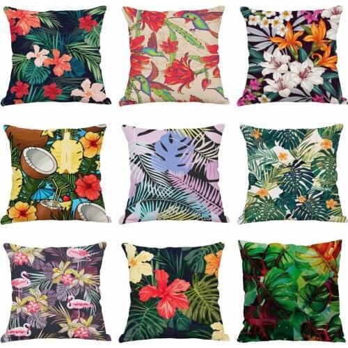 Tropical Flowers Birds Pillow Case Throw Pillowcase Cotton Linen Printed Pillow Covers Office Home