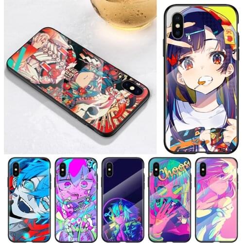 Neon Oni Girl Anime For Apple iPhone 12 11 8 7 6 6S XS XR SE X 2020 Pro Max Mini Plus Tempered Glass Phone Case