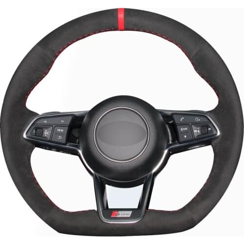 Black Suede Red Marker Car Steering Wheel Cover for Audi TT 2017