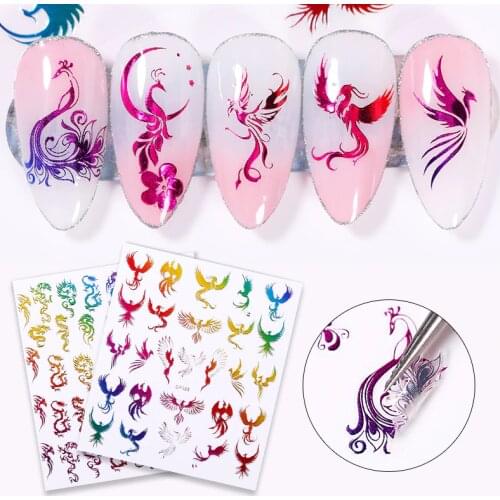 Colored Phoenixs Gold 3D Nail Stickers Dragon Self Adhensive Transfer Decal Stickers for Nails Colorful Slider Accessory Decor