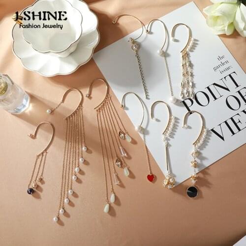 JShine Long Chains Acrylic Pearl Beads Tassel Earrings For Women Heart Feather Hanging Earrings Ear Cuff Women Fashion Jewelry