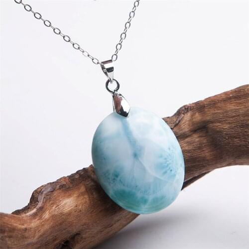 Precious Blue Natural Larimar Gems Stone Healing Crystal Necklaces Pendants 27*22*11mm