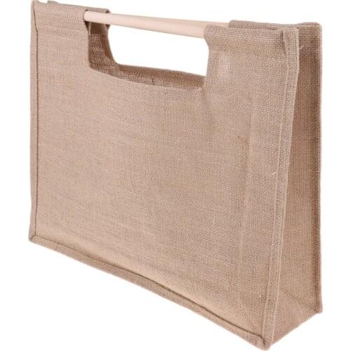 Eco-friendly Jute Tealeaf Box Decoration Handbag With Cane Handle Big Size