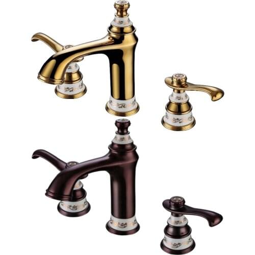 EMS(DHL)Free shipping PVD GOLD WIDESPREAD LAVATORY BATHROOM SINK FAUCET Mixer tap