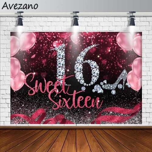 Avezano Photography Backdrop 16th Birthday Party Pink Balloon Diamond Glitter Background Photo Studio Photozone Photophone Decor