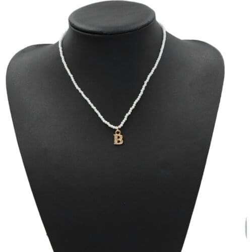 Ins Alphabet B Letters Pendant White Pearl Necklace Gold Initial Pendant Letter Chain Hip Hop Jewelry Punk Necklace for Women
