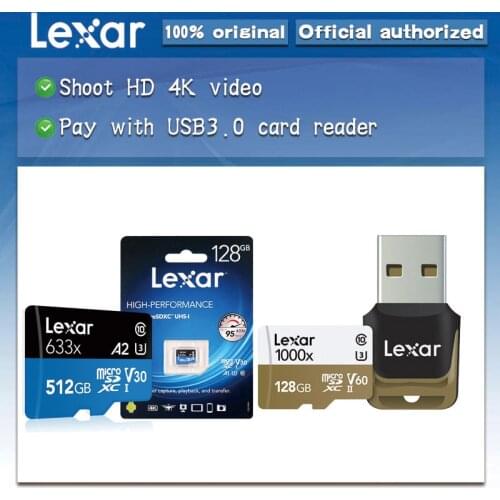 Lexar micro sd Card 633x 1000x 32GB 64GB 128GB 256GB 512GB Memory card Class 10 carte TF card for 1080p full-HD 3D and 4K video