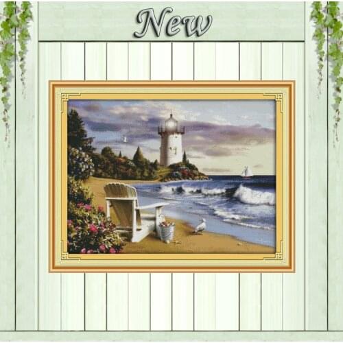 The lighthouse landscape paintings 11CT patterns printed on canvas DMC 14CT chinese Cross Stitch Needlework Sets Embroidery kits