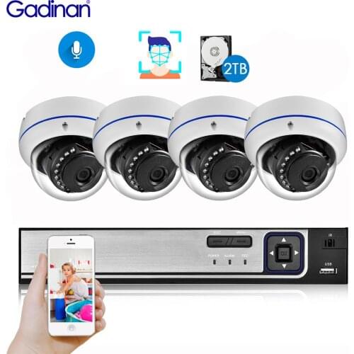 Gadinan 4CH 5MP NVR AI Face Recognition CCTV Surveillance Kit System IR POE Audio Dome Outdoor Security POE IP Camera Video Set