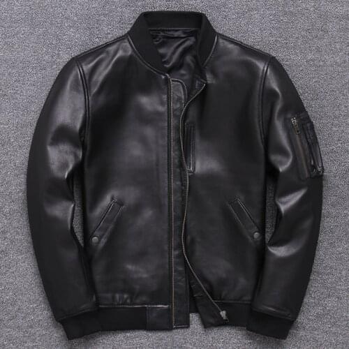 2020 Sheep Skin Male Genuine But - 1 Air Force Pilot Serve Jacket Baseball Leather Clothing 100% Natural Calf Skin