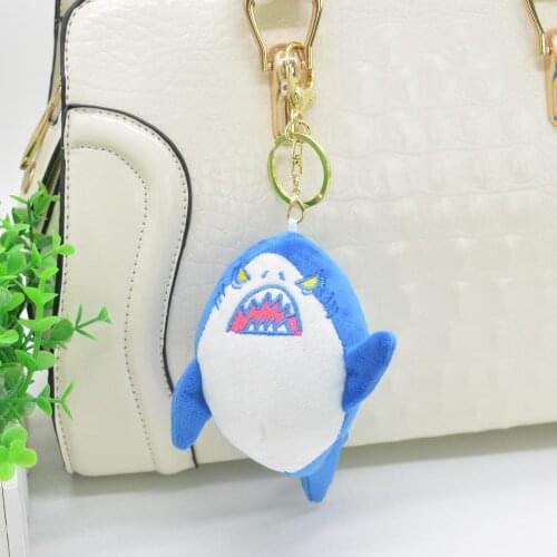 Cartoon Shark Shape Plush Stuffed Doll Pendant Decoration Keychain Key Ring Handbag Car Key Holder Bag Pendant Toys for Kid Gift