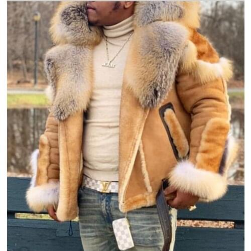 Mens Wear Imitation Leather Plush Fur Coat Big Fur Collar Winter Collar And Long Sleeves Wool Liner Jackets Coats