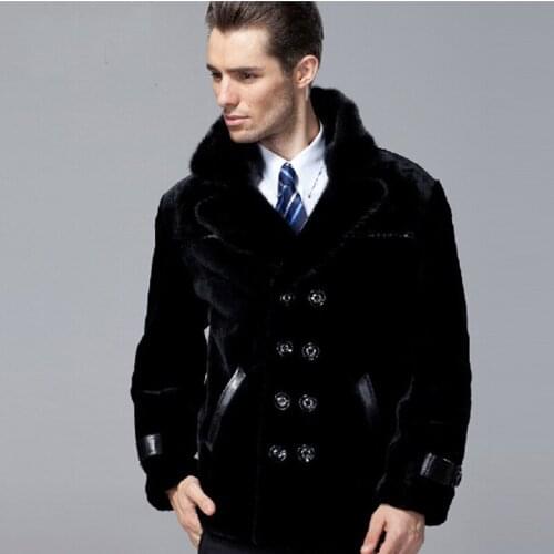 Free shipping Mens winter fashion mink collar genuine leather sheepskin and sheep fur coat men warm jacket