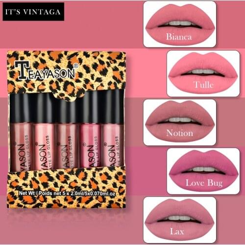 5 Pack Set Lipstick Lips Cosmetics Mini Packing Box Lip Glaze Waterproof Lasting Nonstick Cup Matte Makeup