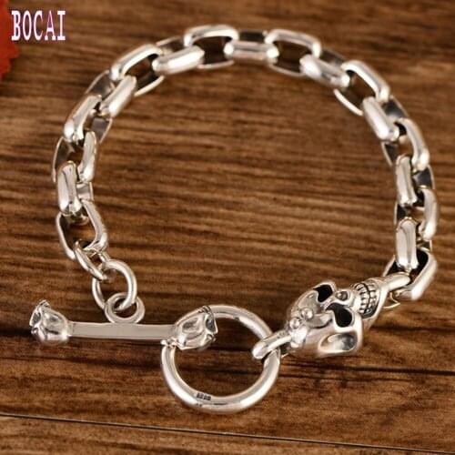 New S925 sterling silver jewelry retro mens fashion trend domineering skull bracelet mens silver bracelet