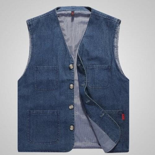 Autumn men new denim vest middle ged elderly thin loose casual sportswear cotton Jeans Jacket Button Coats Plus Size
