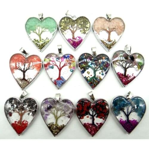 Natural stone Quartz Crystal Turquoises7 Chakra Reiki Healing Tree Heart pendant for diy Jewelry making necklace Accessories10pc