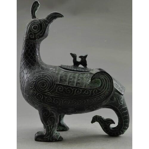 Elaborate Chinese Collectible Decorated Old Handwork Bronze Carved Phoenix Pot