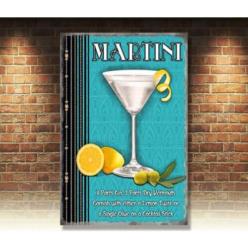Martini Cocktail Recipe, Pub Hotel Wine Bar 007 Bond Drink, Small Metal Tin Sign