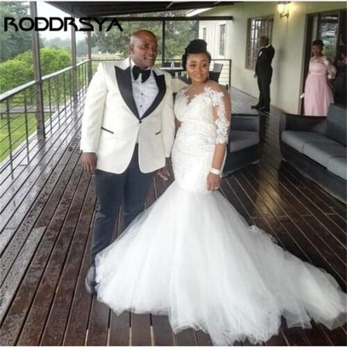 RODDRSYA South African Mermaid Wedding Dresses 2019 New Half Sleeve Floor Length Lace Applique Tulle Wedding Gowns Bridal Dres