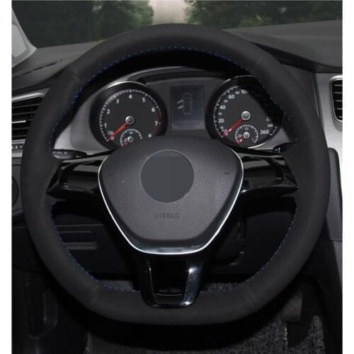 DIY Black Suede Hand-stitched Car Steering Wheel Cover for Volkswagen VW Golf 7 Mk7 New Polo Jetta Passat B8 Tiguan Sharan