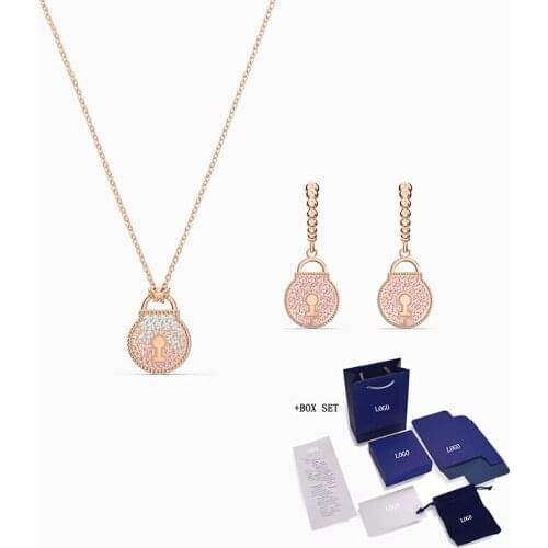 2020 Fashion SWA New TOGETHERNESS LOCK Set Shiny Pink Lock Shape Rose Gold Stud Earrings Women Fashion Luxury Jewelry Gifts