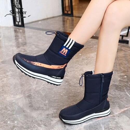 Sgesvier russian warm fur snow boots ladies platform boots waterproof winter plush thick fur wedges heels skating shoes hiking