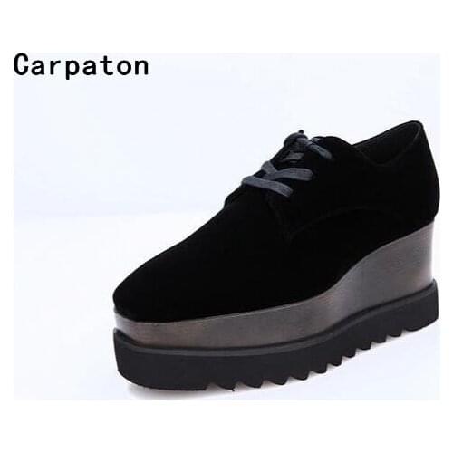 New fashion black velvet pumps high wedge platform shoes lace-up heels women Autumn popular high quality shoes square-toe pumps