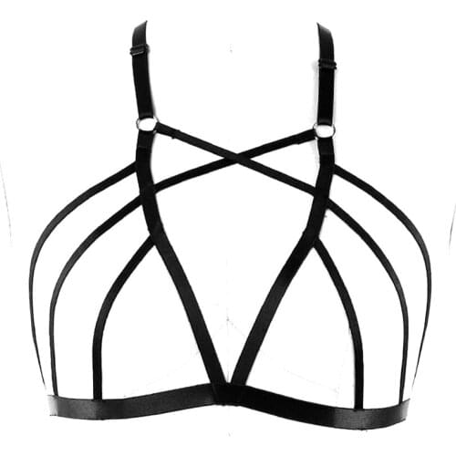 Strappy Crop Top Body Harness Black Top Cage Chest Belt Adjust Plus Size Goth Punk Lingerie Women Garter Belt Festival Rave
