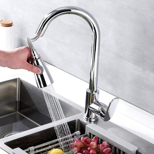 Black Kitchen Faucet 360 Degree Swivel Water Tap Pull Out Faucet For Kitchen Sink Hot Cold Kitchen Mixer Single Handle Hole