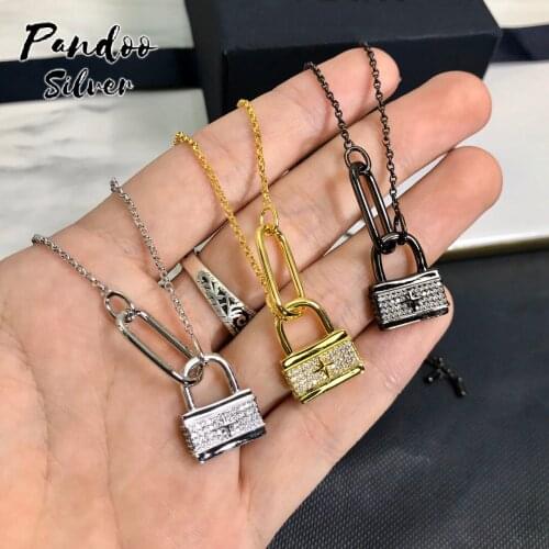 High Quality S925 Sterling Silver Jewelry 1:1 Copy,Yellow Silver Paved Lock Adjustable Necklace For Women GiFT With Logo