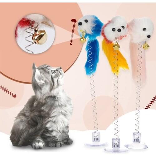 Plastic Cat Interactive Toys Feather Funny Cat Mice Shaped 20x10cm False Mouse Pet Products Bottom Sucker Elastic Random Color