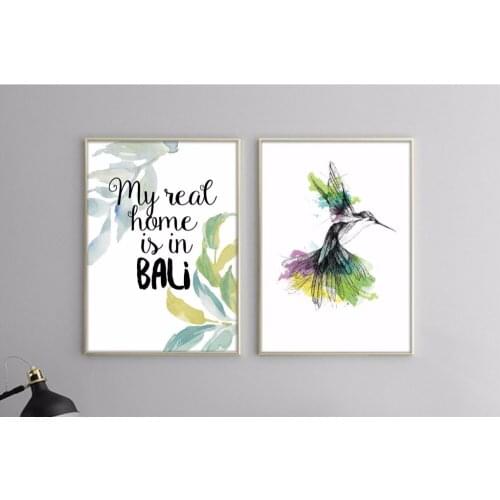 Green beautiful fresh fashion bird leaves decorative painting