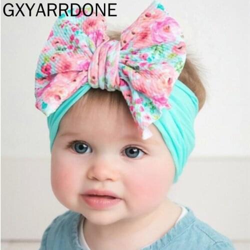 1pcs 2019 Baby Flower Print Headband Baby Girl Headbands Bandeau Bebe Fille Hair Accessories Baby Turban Bows Headband Headwrap