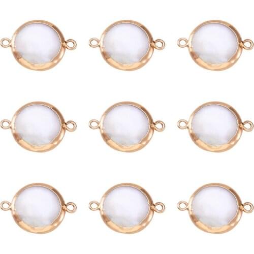 10pcs Plated Natural Keshi Pearl Flat oval Links Connector Accessories with Iron Findings 22~24x15~17x2~6mm, Hole: 2mm F60