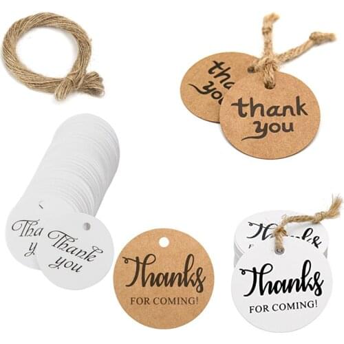 100Pcs Thank You Tags Thanks for Coming Birthday Cards Gift Hang Tags with String for for Wedding Party Baby Showering Favors