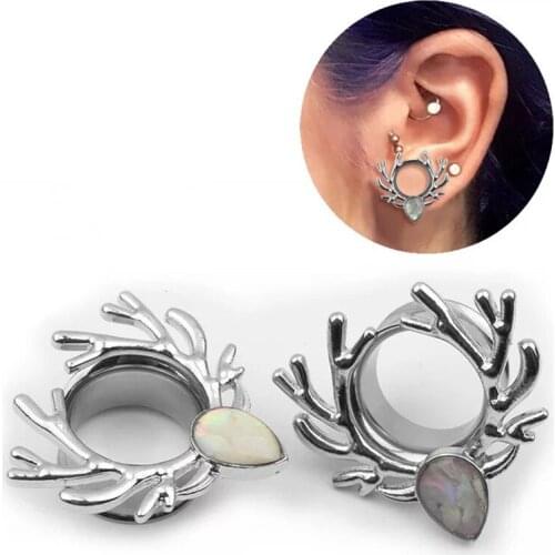 2PCS Fashion New White Antlers Ear Plug Tunnels Piercing Expanders Gauge Stretcher Saddle Body Jewelry Gift Summer Style