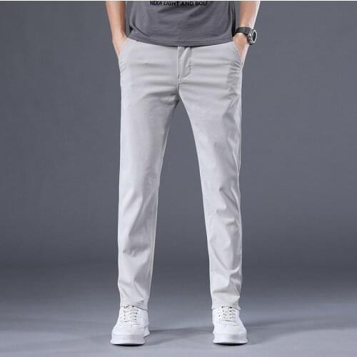 5 Colors Mens Thin Slim Fit Casual Pants 2021 Summer New Fashion Business Stretch Cotton Trousers Male Khaki Gray