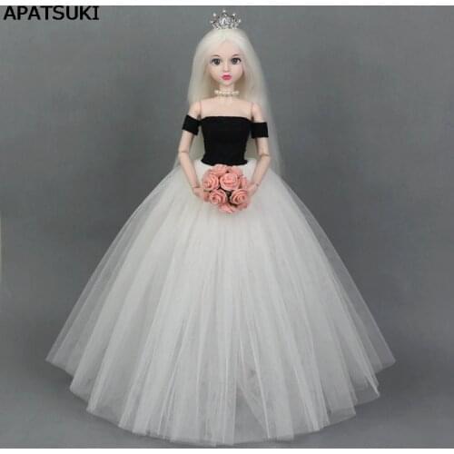 White Black Dress & Veils Wedding Dress for 1/4 BJD Doll Clothes Evening Party Wears Long Dresses Clothes for 45-50cm XINYI Doll