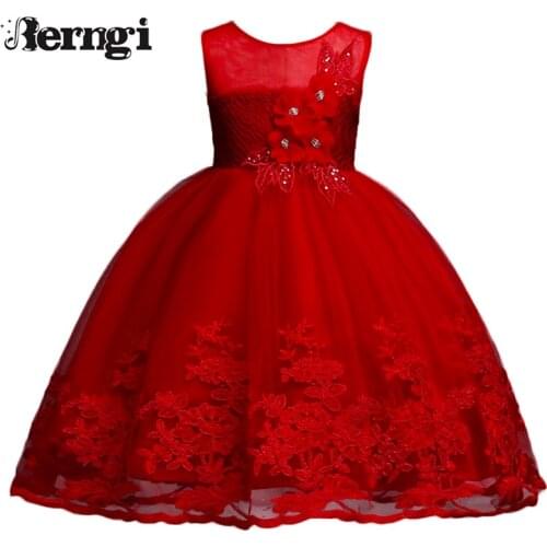 Berngi Girl Summer Lace Embroidery Dresses For Girls Elegant Wedding Princess Party Evening Dress Childrens Clothing