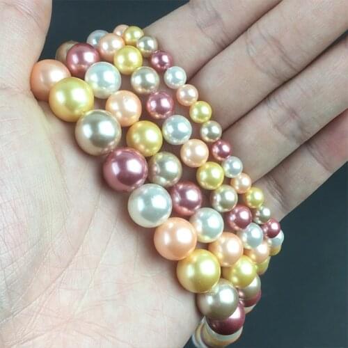 Natural Shell Pearls Beads Brown Purple Colorful Round Loose Beads For DIY Jewelry Making Bracelet Accessories 15''6/8/10/12mm