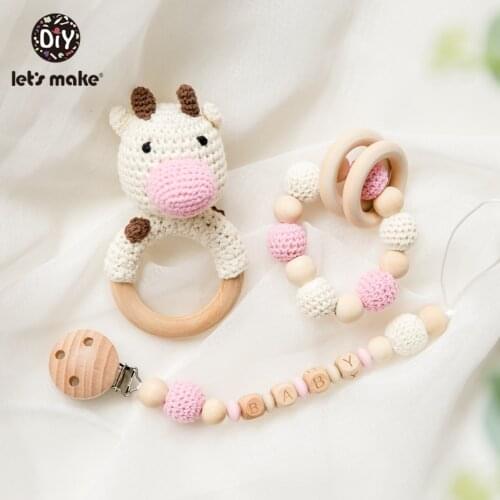 Lets Make 1pc Wooden Teether Amigurumi Baby Pacifier Chain Holder Crochet Mobile Baby Teether Woode Baby Rattle Toy