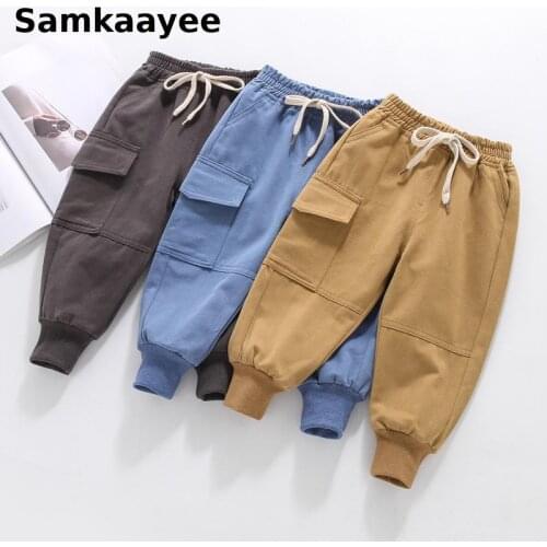 3-9y Children Pants Boys Girls Cargo Pants Spring Autumn Kids Trousers Baby Casual Clothing Cotton Solid Long Sweatpants Y33