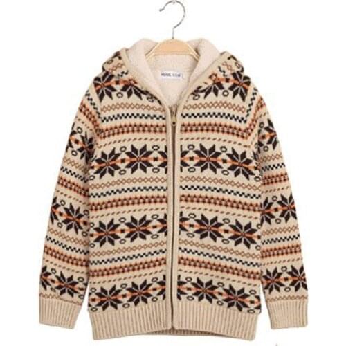 Childrens sweater boys add plush cardigan sweaters to knit coats winter