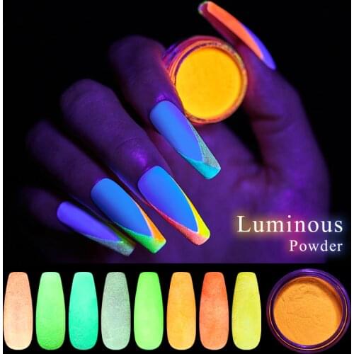 12 Colors Glow In Dark Glitter Nail Phosphorescent Powder Pigment Luminous Shining Halloween Christmas Nail Art Decorations