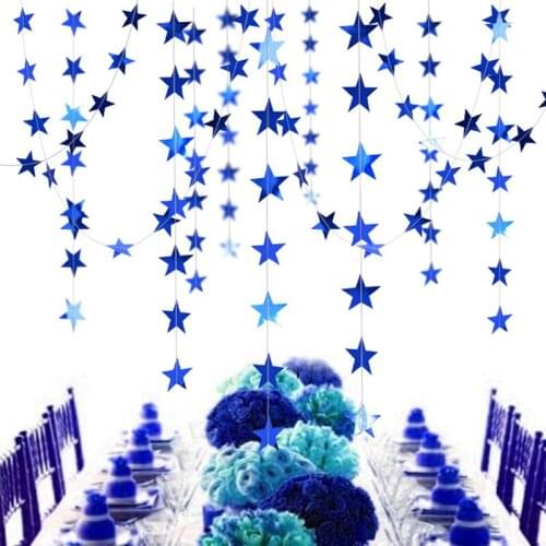 4m Royal Blue Star Moon Garland Paper Garland Banner Party Flag Bunting Christmas Wedding Birthday Party Room Decor Supplies