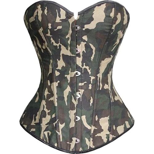 Gothic Womens Sexy Boned Lace up Camouflage Steampunk Corset Lingerie Top Waist Gothic Bustier Corpet Underwear Corsets