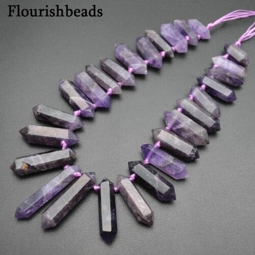 Graduated Hole on Side Natural Gemstone Amethyst Double Point Stone Loose Beads