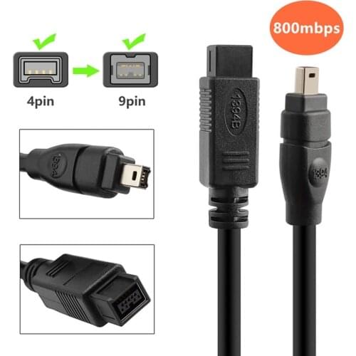 9 PIN / 4 PIN BETA FireWire 800 - FireWire 400 9-4 9pin to 4 pin connector Cable IEEE 1394B 1.8m 6FT Black