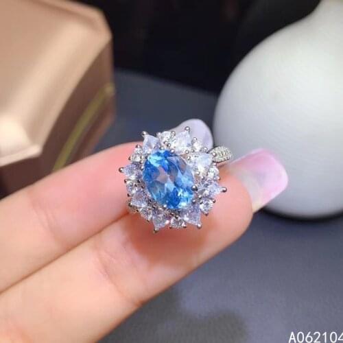 KJJEAXCMY fine jewelry 925 sterling silver inlaid natural Blue Topaz Womens lovely classic OL style plant gem ring with box sup